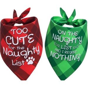 Set Of 2 Christmas Bandana For Medium To Large Dog Pet Christmas Plaid Scarfs